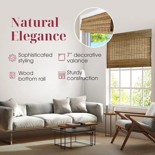 Vista 4 de ARLO BLINDS - Persianas romanas de bambú natural traslúcido con faldón y sin cordón para ventanas interiores, incluye herrajes de montaje, 20