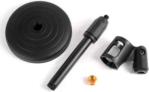 Vista 6 de Soporte de micrófono de escritorio, soporte de micrófono de escritorio de mesa resistente con base de metal antideslizante, adaptador de 3/8