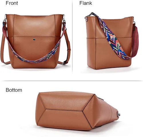 Vista 23 de BROMEN Bolsa Hobo para mujer, diseñada con cuero vegano, de hombro, bandolera