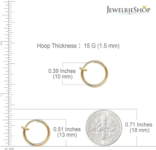 Vista 3 de JewelrieShop Retractable Earrings Fake Hoop Fake Nose Ring Non Pierced Earrings Fake Cartilage Piercing Clip On Nose Ring Septum Ring for Women