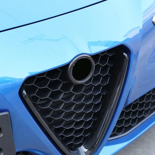 Vista 4 de Marco decorativo de rejilla frontal de plástico ABS para Alfa Romeo Giulia 2017-2020 (fibra de carbono, estilo A)