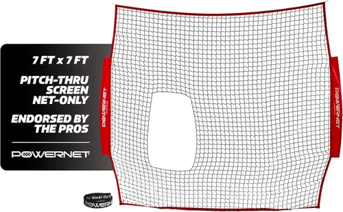 Vista 7 de PowerNet 7x7 FT Pitch-Thru Protection Pitching Screen for Softball, 49 Sq Ft Barrier Net Only or Net + Frame, Portable Pitching & Batting Practice
