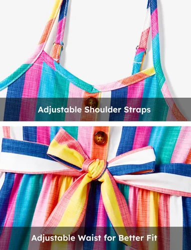 Vista 4 de PATPAT Trajes familiares a juego con tirantes delgados, sin mangas, vestido casual de verano para padre e hijo, camisas a juego