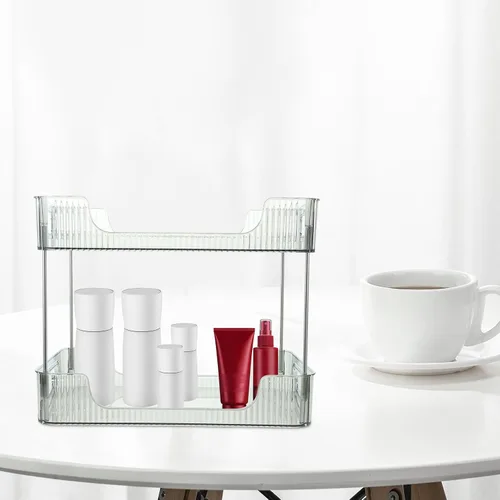 Vista 6 de Alipis Organizador de encimera de baño de 2 niveles, bandeja de perfume transparente, organizador decorativo para el cuidado de la piel, estante