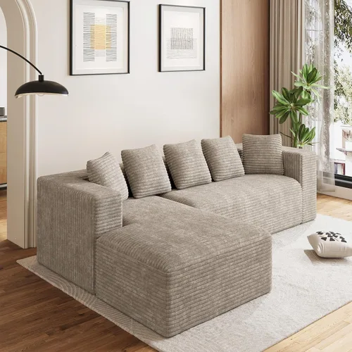 Vista 11 de Sofás seccionales en forma de U de gran tamaño de 131 pulgadas para sala de estar, cómodo sofá modular de pana esponjosa beige sin hueso, sofá