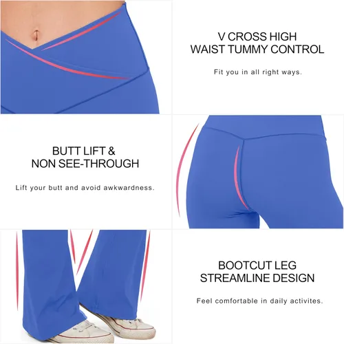 Vista 64 de HEGALY Pantalones de yoga acampanados para mujer, leggings cruzados, suaves, de cintura alta, pantalones casuales de entrenamiento con corte de bota