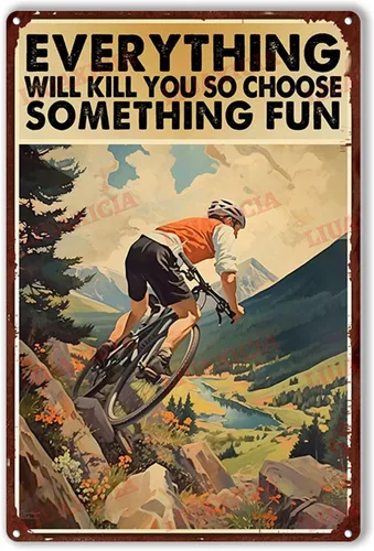 Vista 18 de Letrero de metal de estilo retro para motocicleta con texto en inglés "Choose Something Fun para sala de estar, dormitorio, Deccor" de 12 x 16