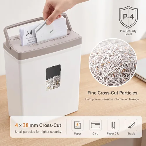 Vista 2 de Suntiko 6 Sheet Home Office Cross Cut Shredder Brown + White Negro