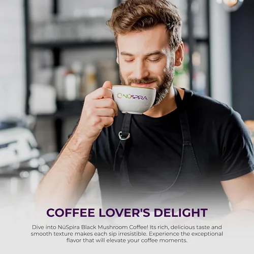 Vista 4 de NüSpira - Café de hongos negros - 6 hongos adaptógenos para claridad cerebral, salud intestinal y apoyo inmunológico - Alternativa baja en cafeína