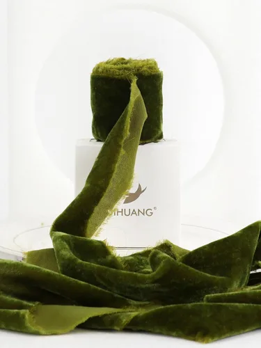Vista 8 de HUIHUANG Cinta de terciopelo marrón de 2 pulgadas hecha a mano de seda deshilachada para ramo de flores, envoltura de regalos, invitaciones