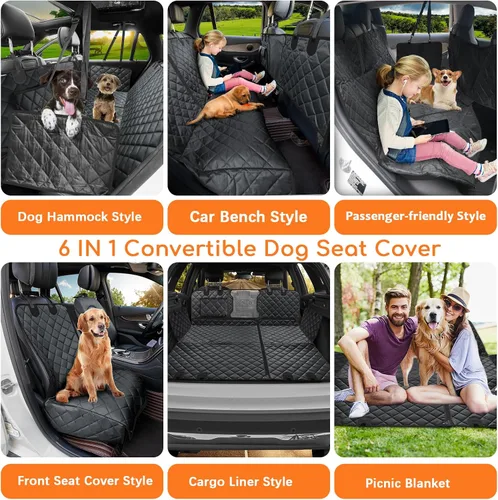 Vista 2 de URPOWER Funda de asiento de coche para perro 6-en-1 para el asiento trasero, funda de hamaca impermeable para coche con ventana de malla, protector