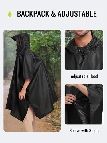 Vista 6 de SaphiRose Poncho de lluvia con capucha impermeable para hombres, mujeres y adultos