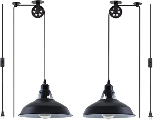 Vista 8 de Lámpara colgante con polea industrial E26, lámpara colgante vintage con interruptor de encendido/apagado de cable de 16.4 pies para mesa de billar