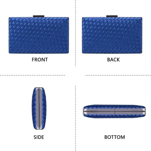 Vista 3 de Bolso de embrague de PU con patrón tejido, bolso de noche, para mujer, bolso de fiesta, bolso de hombro cruzado con cadena desmontable