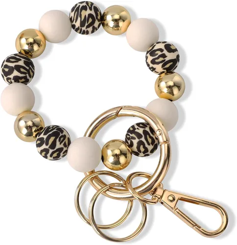 Vista 10 de Junyuerly Pulsera Llavero de Silicona con Cuentas para Mujeres, Brazalete Elástico con Anillo de Llaves Cuenta azul