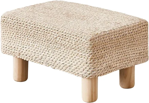 Vista 16 de Wimarsbon Reposapiés Otomán Rectangular de Hierba Marina Natural Reposapiés Pouf Otomanes con Patas de Madera Tejido a Mano Taburete Escalón