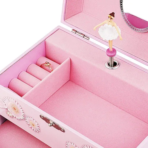 Vista 3 de RR ROUND RICH DESIGN Joyero musical para niños con temática de unicornio y flores para niñas