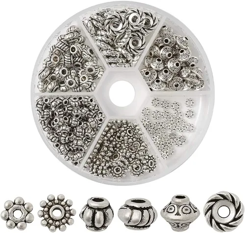 Vista 9 de Craftdady 600 cuentas espaciadoras tibetanas de 10 estilos, colores mezclados, aleación de metal, dijes para pulseras, collares, suministros