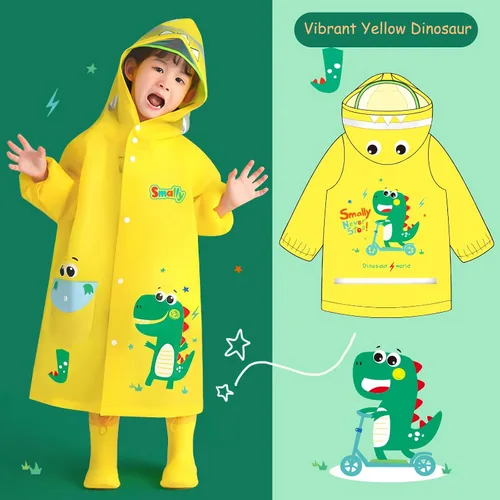 Vista 2 de Kids Raincoat Boys Girls Rain Jacket Hooded Dinosaur Poncho Waterproof Coat Outdoor Sports 2-12Years