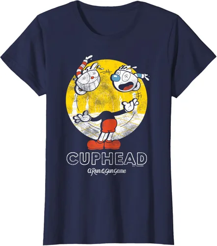 Vista 26 de Cuphead Camiseta con Mugman Head Malabarismo Negro