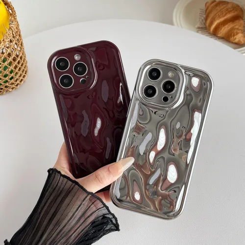 Vista 3 de Caseative Funda para iPhone 15 Pro Max, color negro Suavidad de la galjanoplastia de cromo del patrón de la burbuja del meteorito de la onda