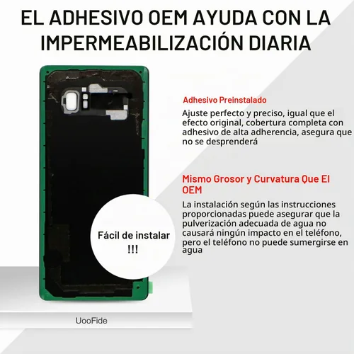Vista 3 de Compatible con Samsung Galaxy Note 8 - Carcasa trasera de repuesto de cristal de 6.3 pulgadas, SM-N950, todos los portadores con manual de Negro