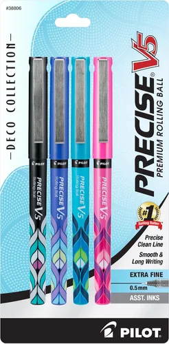Vista 2 de Pilot Precise V5 - Bolígrafos de tinta líquida con tapa y punta extra fina de 0.020 in, bolígrafos de colores, negro/azul/turquesa/rosa, paquete