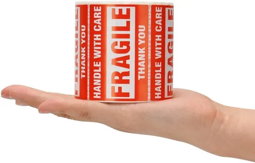 Vista 5 de 2" x 3" etiqueta engomada frágil mango con advertencia de cuidado embalaje/etiquetas de envío - adhesivo permanente