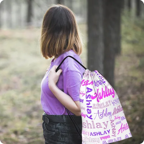 Vista 4 de Mochila personalizada con cordón para hombres y mujeres, pequeña bolsa de gimnasio, playa, compras, deporte, yoga, Nombre personalizado-18, Mochilas