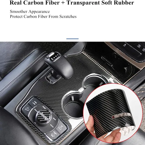 Vista 8 de YOCTM Compatible con Jeep Grand Cherokee 2011 2012 2013 Cubierta de palanca de cambios Accesorios interiores de fibra de carbono real consola