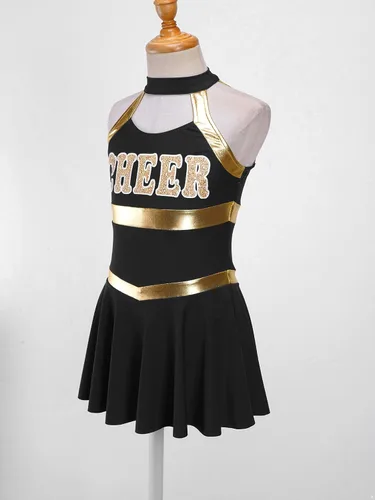 Vista 4 de FEESHOW Uniforme de animadora para niñas, disfraz de animadora de escuela secundaria, Halloween, carnaval, cosplay, disfraz elegante