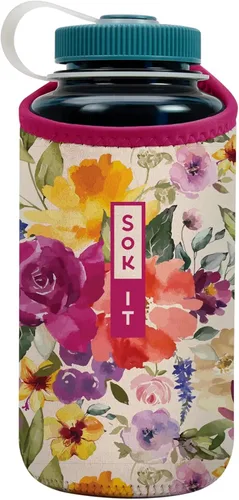 Vista 161 de Sok It BotlSok Funda para botella de agua con cubierta de neopreno aislante (Floral abstracto, se ajusta a CamelBak o Nalgene de 12 onzas)