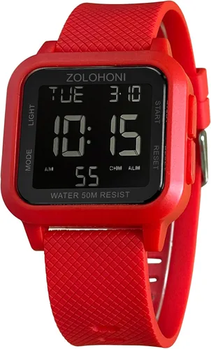Vista 12 de Reloj digital zolohoni para hombre, relojes de acero inoxidable cuadrados, relojes de pulsera para hombre impermeables de cara grande con hora dual