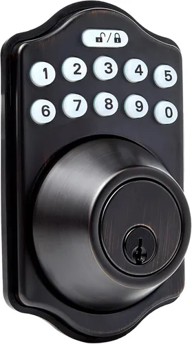 Vista 9 de AmazonBasics-Cerrojo de teclado electrónico tradicional - Entrada con llave - Negro mate