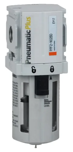 Vista 8 de PneumaticPlus PPF4-N04B Filtro de partículas de aire comprimido 1/2" NPT, 5 Micron, Cuenco de polietileno, drenaje manual, soporte Particulate