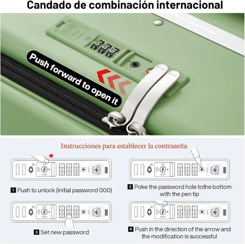 Vista 7 de mixi Equipaje PC Hardside Rolling maleta con rueda giratoria, cerradura TSA, soporte para teléfono y vaso, Verde aguacate