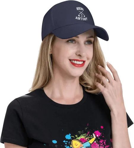 Vista 8 de Hoeing Aint Easy Peaked Gorra ajustable de color sólido curvado, unisex, color negro
