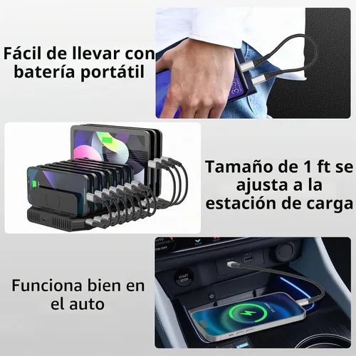 Vista 6 de Paquete de 3 cables USB C a Lightning de 1 pie, certificado MFi, cable Lightning PD PD de carga rápida, cable de carga USB C de nailon trenzado