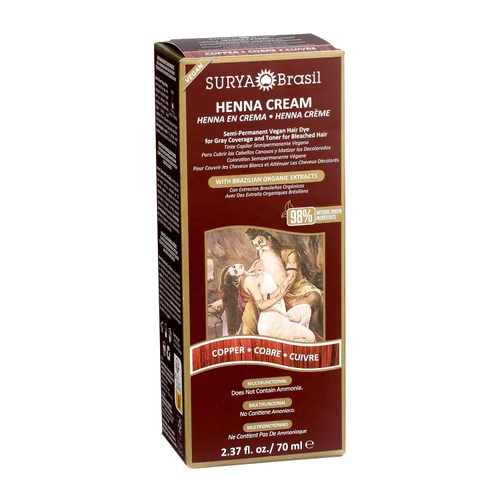 Vista 4 de Tratamiento de color para el cabello en crema de henna Surya Brasil, cobre, 2.37 oz / 70 ml
