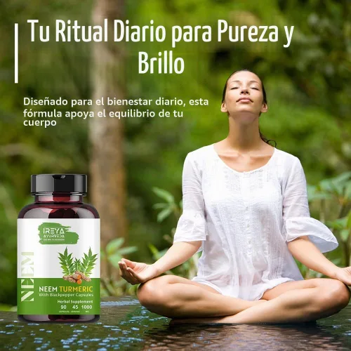 Vista 5 de Cápsulas de neem y cúrcuma 90 cápsulas hechas de pimienta negra, neem, cúrcuma