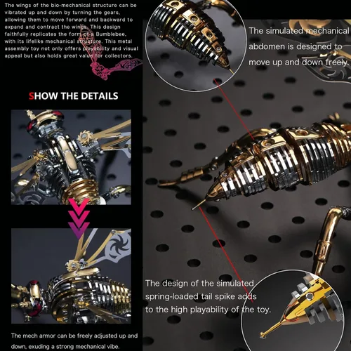 Vista 4 de Rompecabezas de metal 3D para adultos, kits de modelo de avispa mecánica, bloques de construcción, avispón gigante del norte, montaje difícil