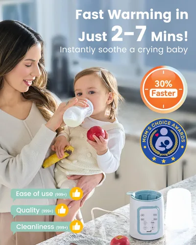 Vista 2 de Grownsy Calentador de biberones, calentador de leche rápido 8 en 1 para bebés con temporizador para leche materna o fórmula, control preciso de Azul