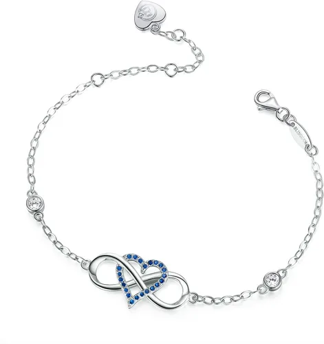 Vista 2 de BlingGem Pulsera para mujer de plata de ley 925 Something Blue Gemstone rosa, circonita cúbica, corazón infinito, pulsera de aniversario, boda