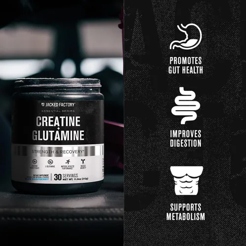 Vista 5 de Jacked Factory Creatina + Glutamina - Suplemento de creatina con L-Glutamina para la recuperación muscular, crecimiento muscular, mayor fuerza