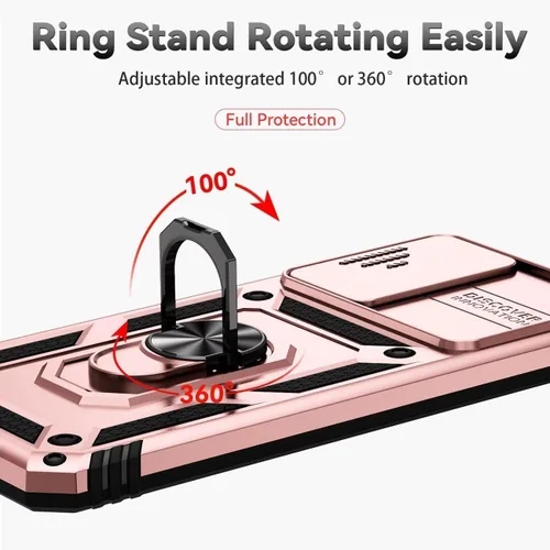 Vista 5 de Para Redmi Note 11 (4G)/Redmi Note 11S con protector de pantalla de vidrio templado y cubierta de cámara deslizante, anillo magnético Soporte de Oro