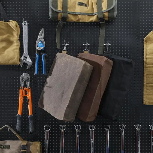 Vista 4 de Bolsa de herramientas de lona encerada, bolsa de herramientas resistente con cremallera suave y bolsa multiusos con mosquetón