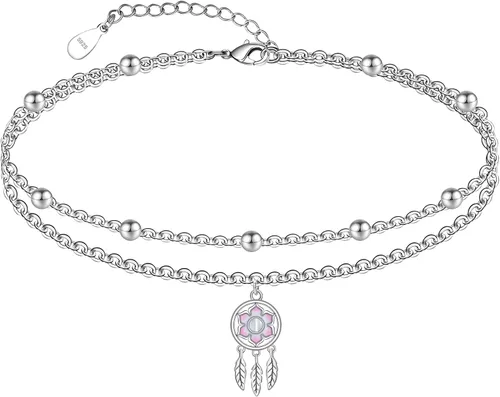 Vista 46 de CHIC & ARTSY Tobilleras delicadas de plata de ley S925 para verano, pulsera de tobillo ajustable multicapa para playa, joyería de pie para mujer