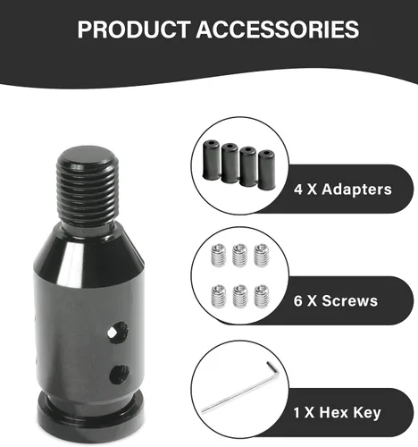 Vista 4 de YAKEFLY - Conector universal de cambio de marchas, adaptador de palanca de cambios automático de aluminio, engranaje manual no roscado M12x1.25 Negro