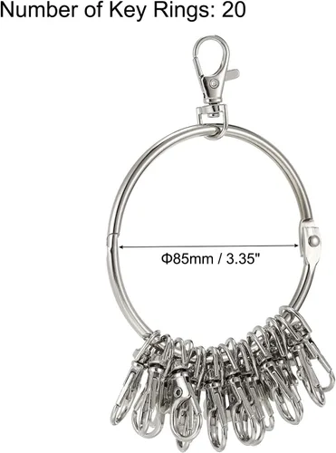 Vista 2 de PATIKIL Llavero organizador de llaves de 3.4 pulgadas de diámetro, 1 soporte de gestión de llaves con 20 anillos de hebilla para oficina, plateado
