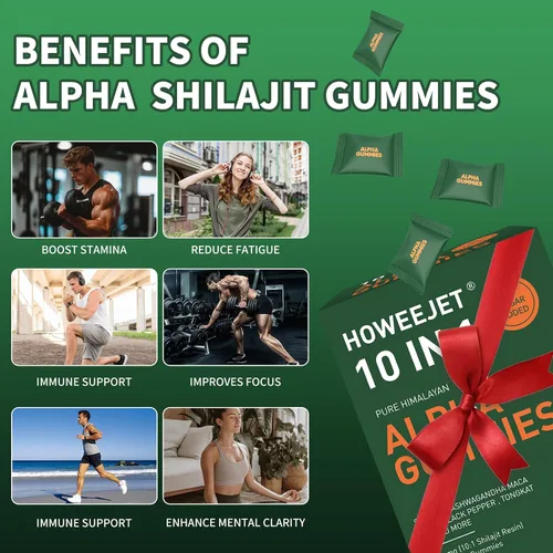 Vista 8 de Gomitas Shilajit naturales del Himalaya para hombres, gomitas alfa 10 en 1 con 4000 mg de shilajit puro, Ashwagandha, ginseng, Tongkat Ali y raíz